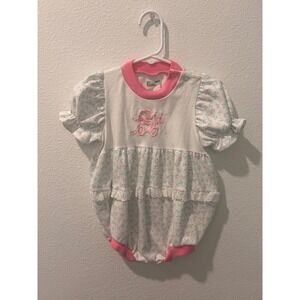 Vintage Healthtex Baby Girl Floral Teddy Bear Bubble Romper Pink White 24M
